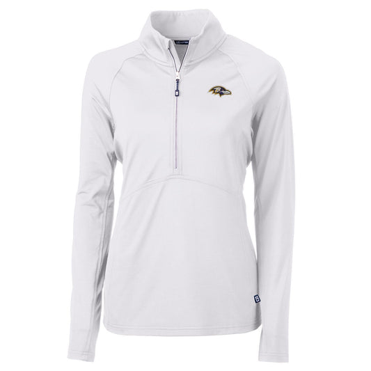 Women's Cutter & Buck White Baltimore Ravens Adapt Eco Knit Half-Zip Pullover Jacket