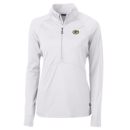 Women's Cutter & Buck White Green Bay Packers Adapt Eco Knit Half-Zip Pullover Jacket