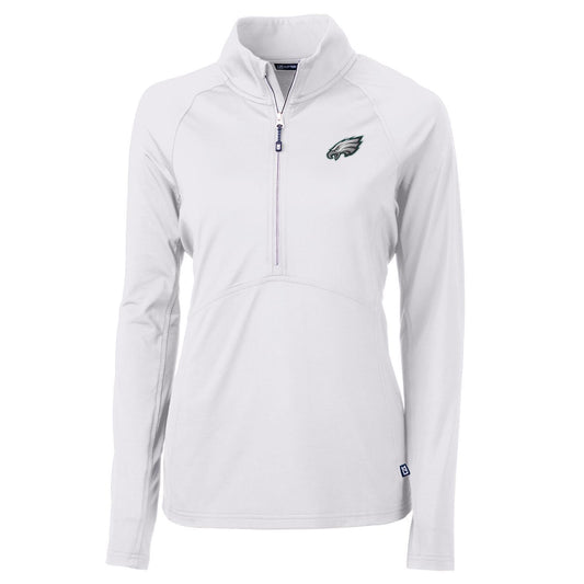 Women's Cutter & Buck White Philadelphia Eagles Adapt Eco Knit Half-Zip Pullover Jacket