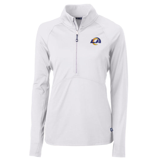 Women's Cutter & Buck White Los Angeles Rams Adapt Eco Knit Half-Zip Pullover Jacket