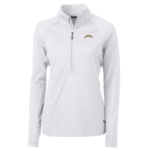 Women's Cutter & Buck White Los Angeles Chargers Adapt Eco Knit Half-Zip Pullover Jacket