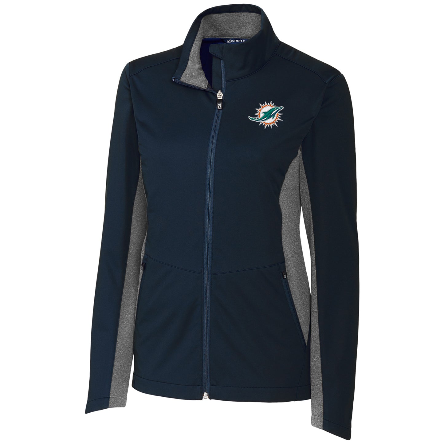 Women's Cutter & Buck Navy Miami Dolphins Navigate Softshell Full-Zip Jacket