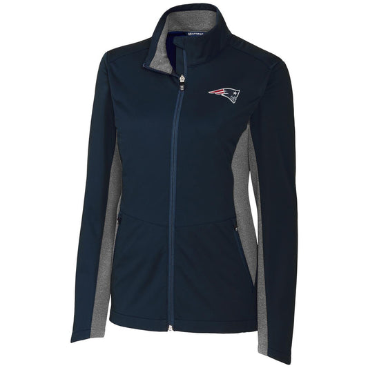 Women's Cutter & Buck Navy New England Patriots Navigate Softshell Full-Zip Jacket