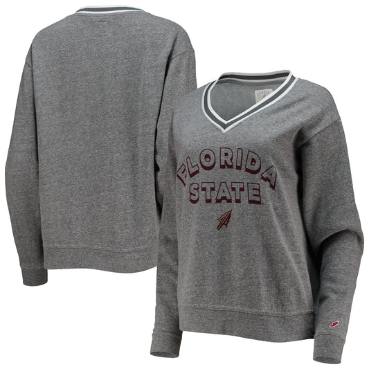 Women's League Collegiate Wear Heathered Gray Florida State Seminoles Victory Springs Tri-Blend V-Neck Pullover Sweatshirt