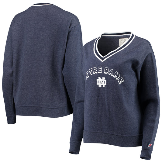 Women's League Collegiate Wear Heathered Navy Notre Dame Fighting Irish Victory Springs V-Neck Pullover Sweatshirt