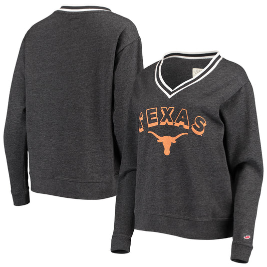 Women's League Collegiate Wear Heathered Black Texas Longhorns Victory Springs Tri-Blend V-Neck Pullover Sweatshirt