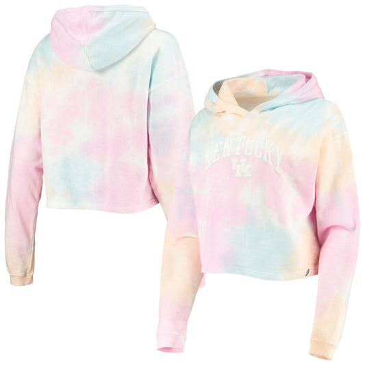 Women's League Collegiate Wear Pink/White Kentucky Wildcats Tie-Dye Cropped Pullover Hoodie