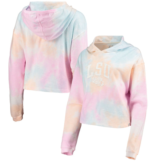 Women's League Collegiate Wear Pink/White LSU Tigers Tie-Dye Cropped Pullover Hoodie