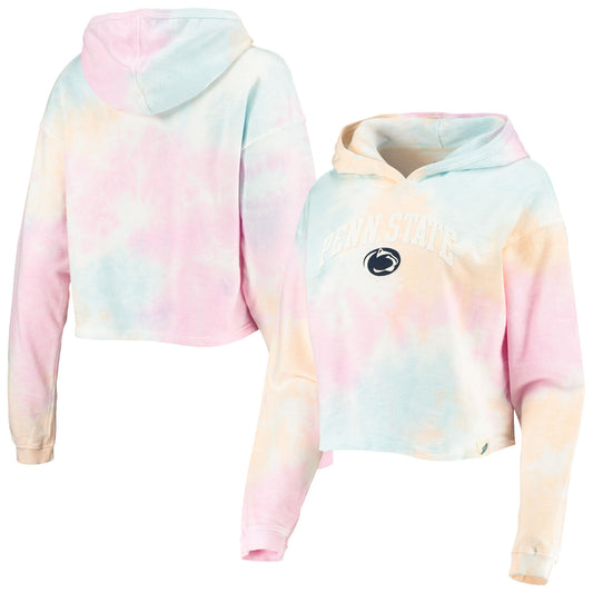 Women's League Collegiate Wear Pink/White Penn State Nittany Lions Tie-Dye Cropped Pullover Hoodie