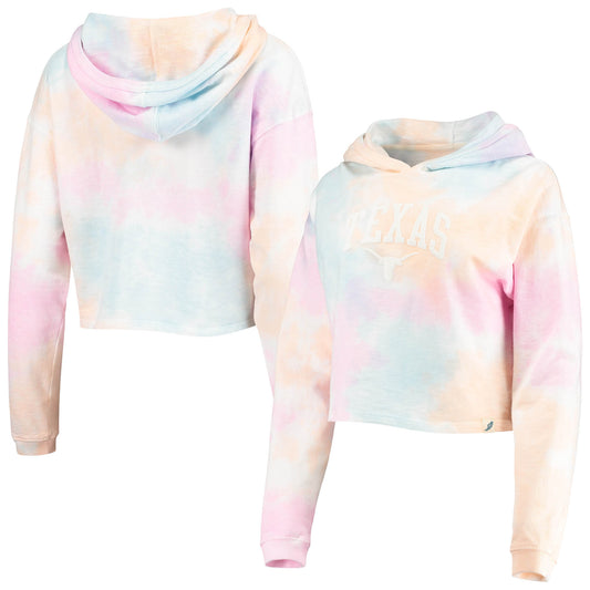 Women's League Collegiate Wear Pink/White Texas Longhorns Tie-Dye Cropped Pullover Hoodie