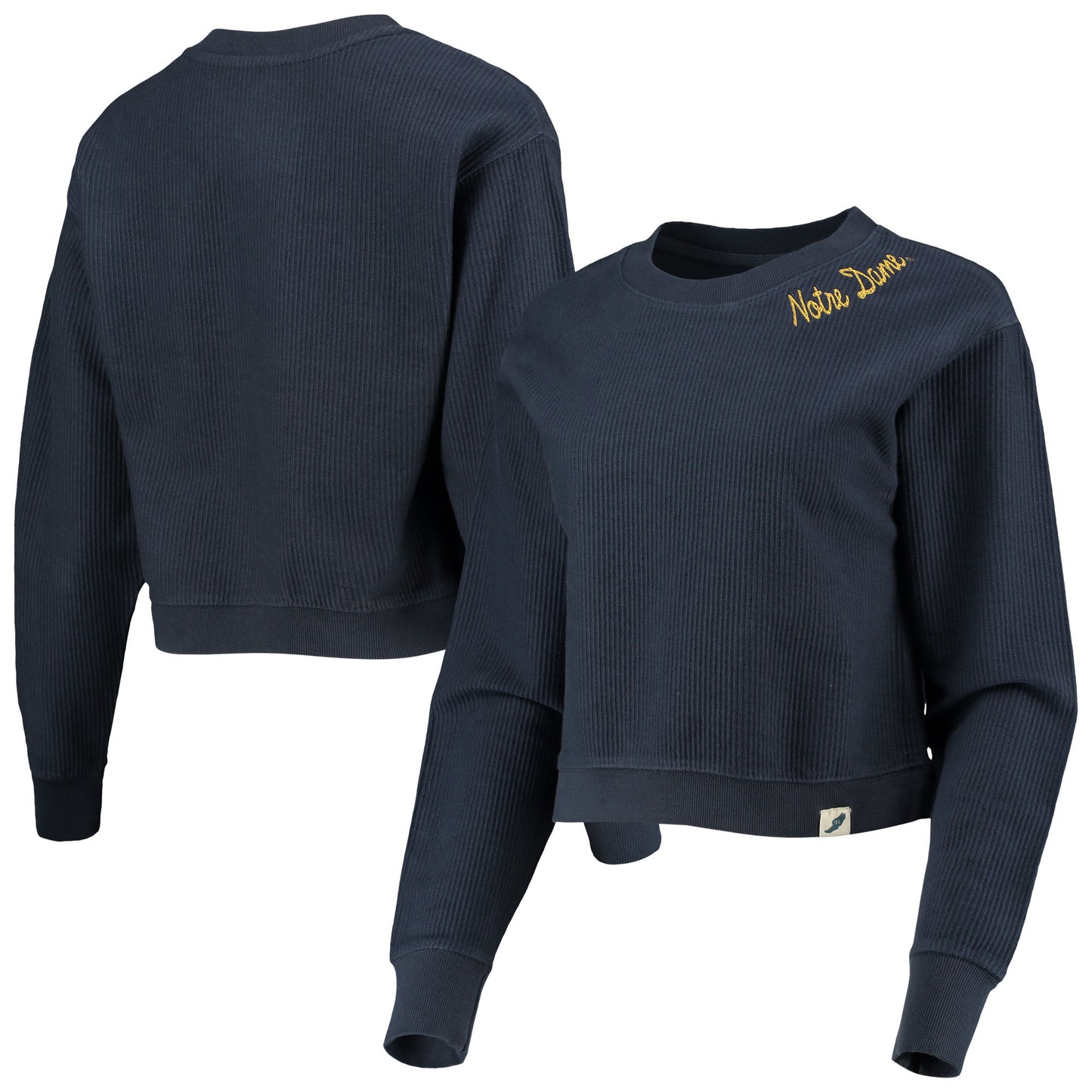 Women's League Collegiate Wear Navy Notre Dame Fighting Irish Corded Timber Cropped Pullover Sweatshirt