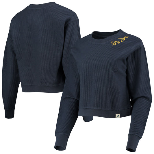 Women's League Collegiate Wear Navy Notre Dame Fighting Irish Corded Timber Cropped Pullover Sweatshirt