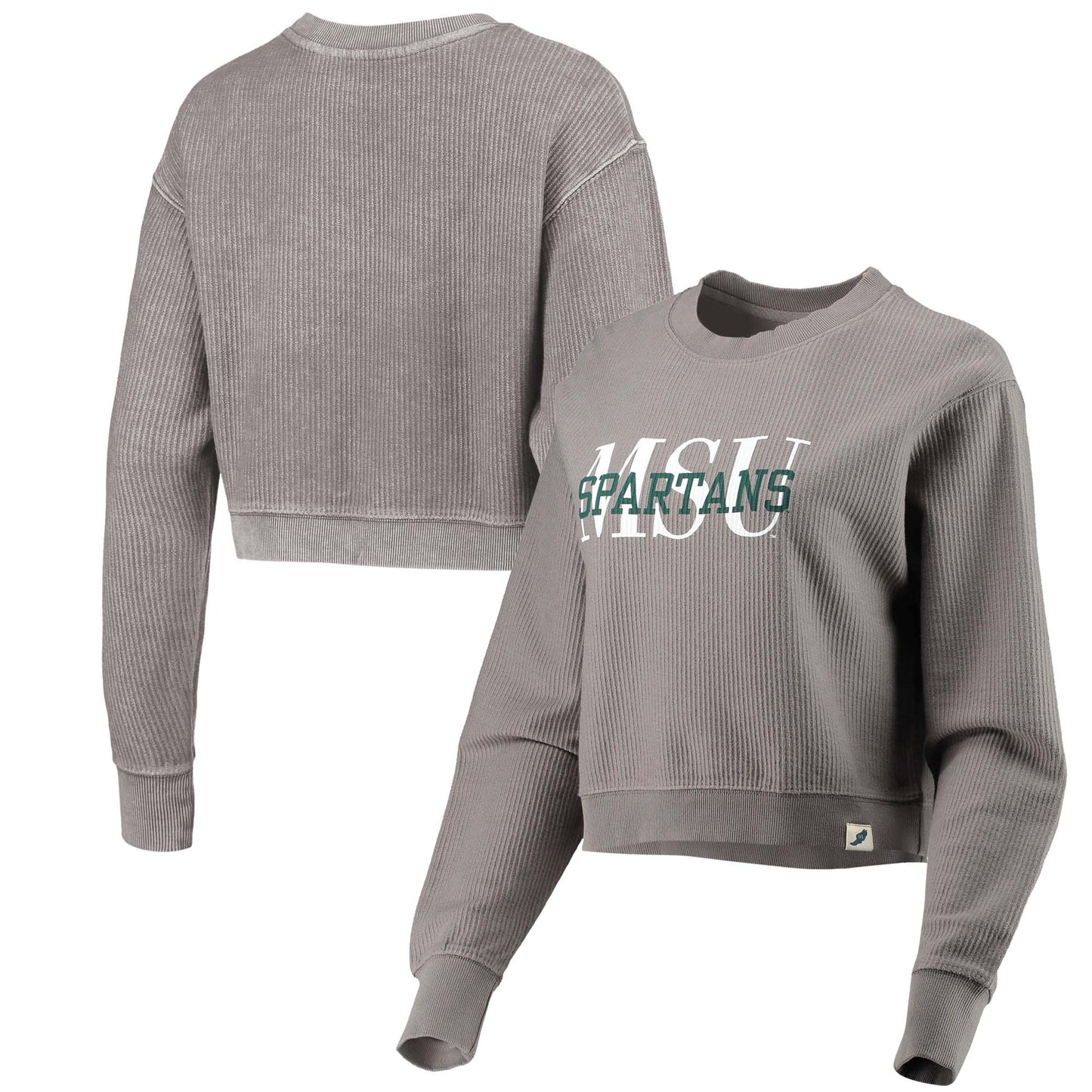 Women's League Collegiate Wear Brown Michigan State Spartans Classic Corded Timber Crop Pullover Sweatshirt