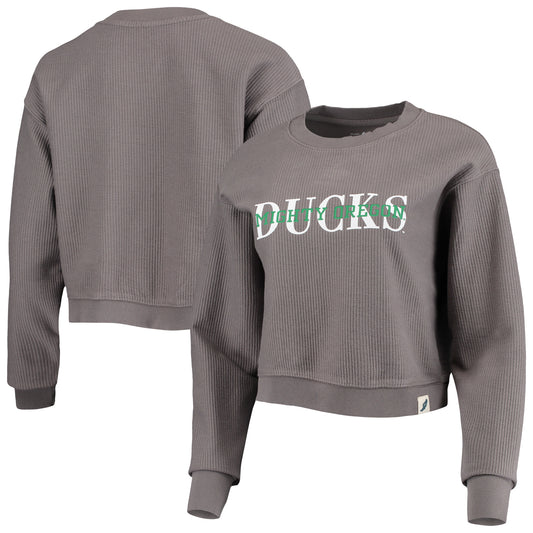 Women's League Collegiate Wear Graphite Oregon Ducks Classic Corded Timber Crop Pullover Sweatshirt