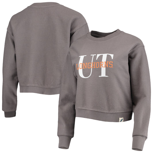 Women's League Collegiate Wear Graphite Texas Longhorns Classic Corded Timber Crop Pullover Sweatshirt