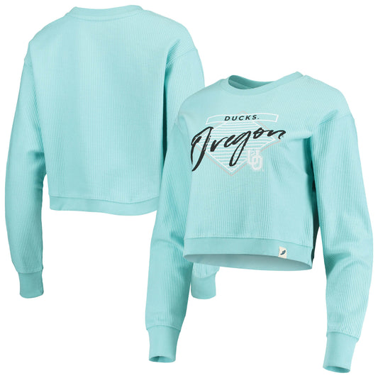 Women's League Collegiate Wear Light Blue Oregon Ducks Corded Timber Crop Pullover Sweatshirt