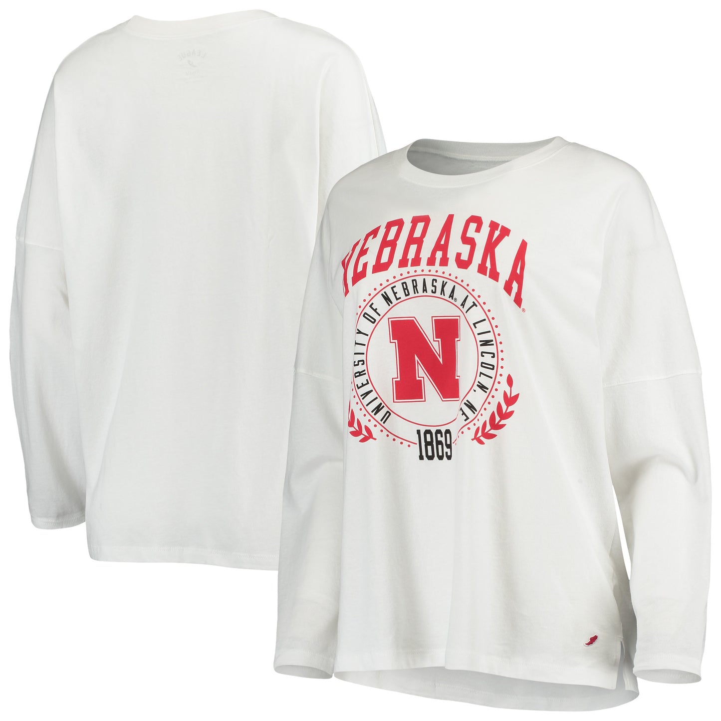 Women's League Collegiate Wear White Nebraska Huskers Clothesline Oversized Long Sleeve T-Shirt