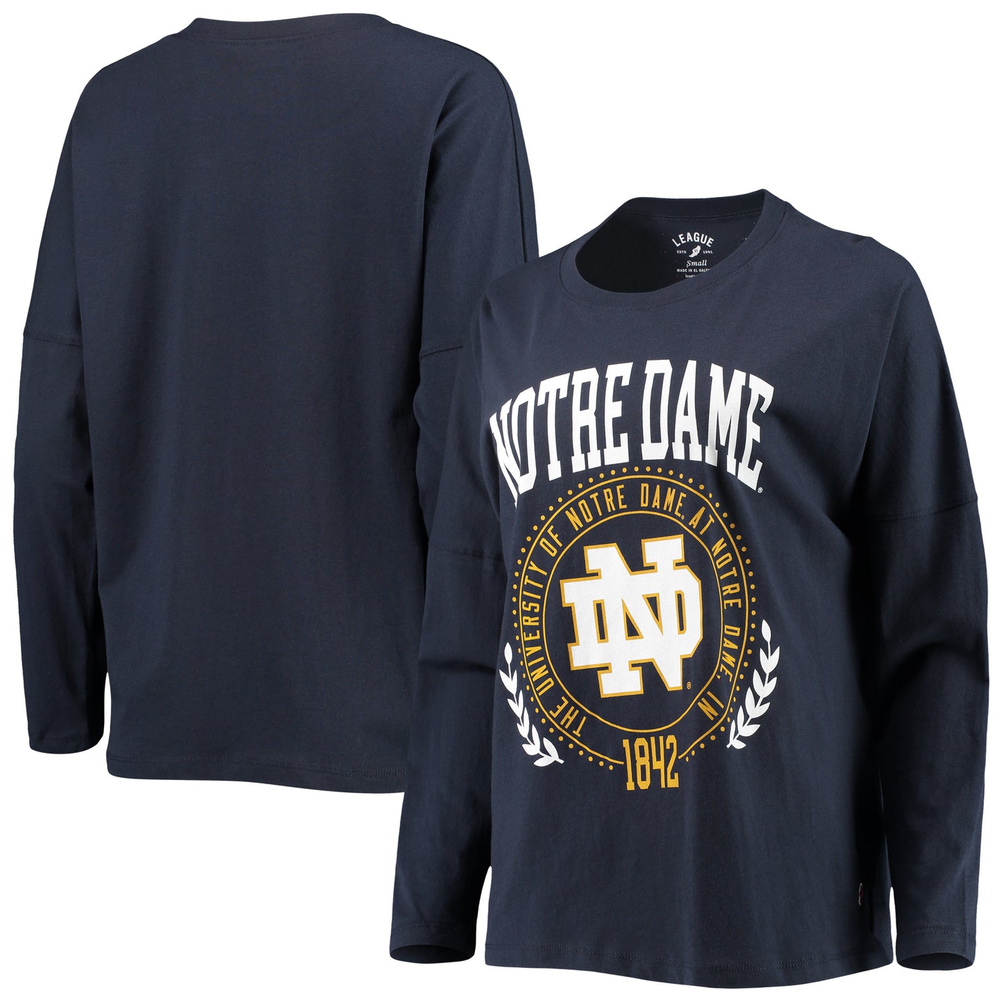 Women's League Collegiate Wear Navy Notre Dame Fighting Irish Clothesline Oversized Long Sleeve T-Shirt