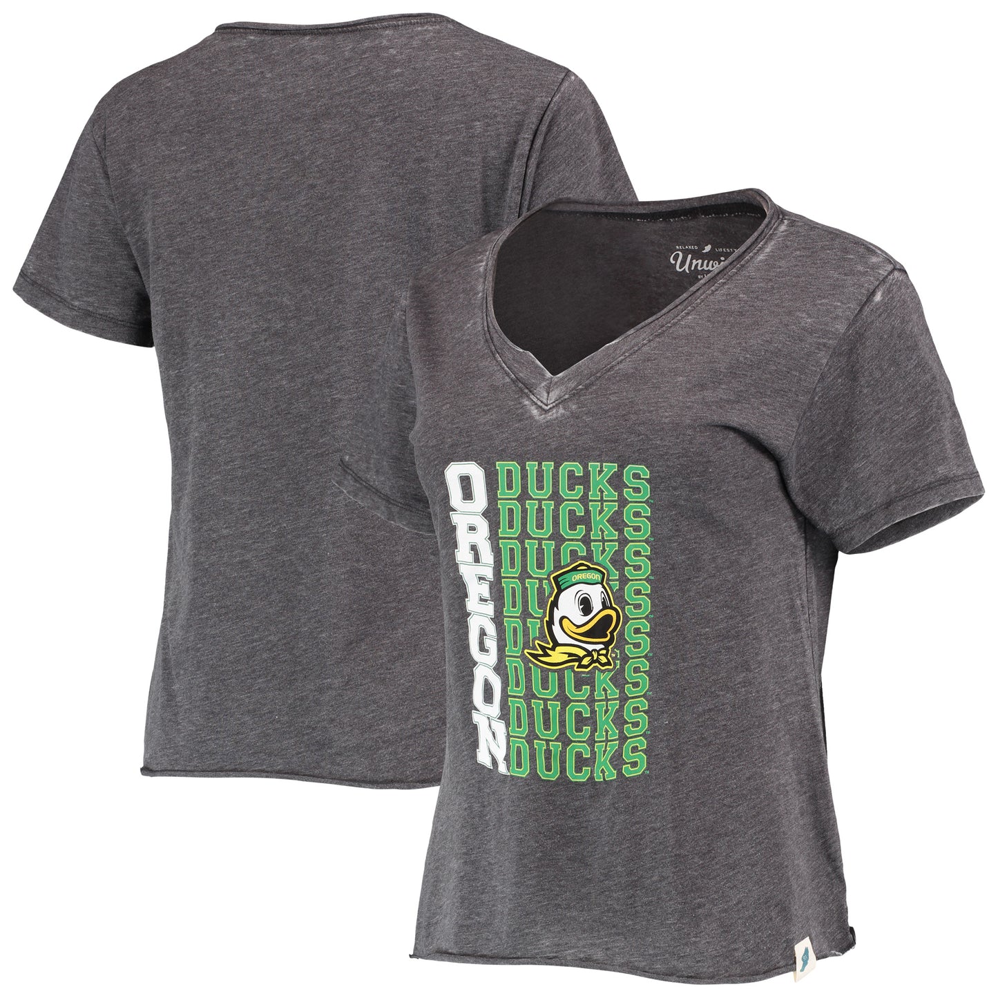 Women's League Collegiate Wear Heathered Black Oregon Ducks Burnout Loose Fit V-Neck T-Shirt