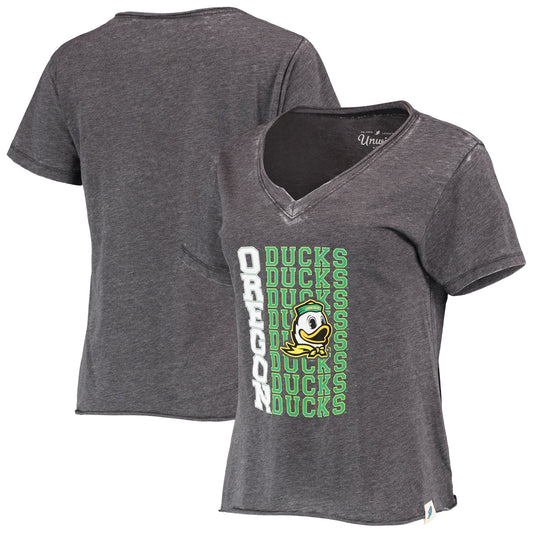 Women's League Collegiate Wear Heathered Black Oregon Ducks Burnout Loose Fit V-Neck T-Shirt