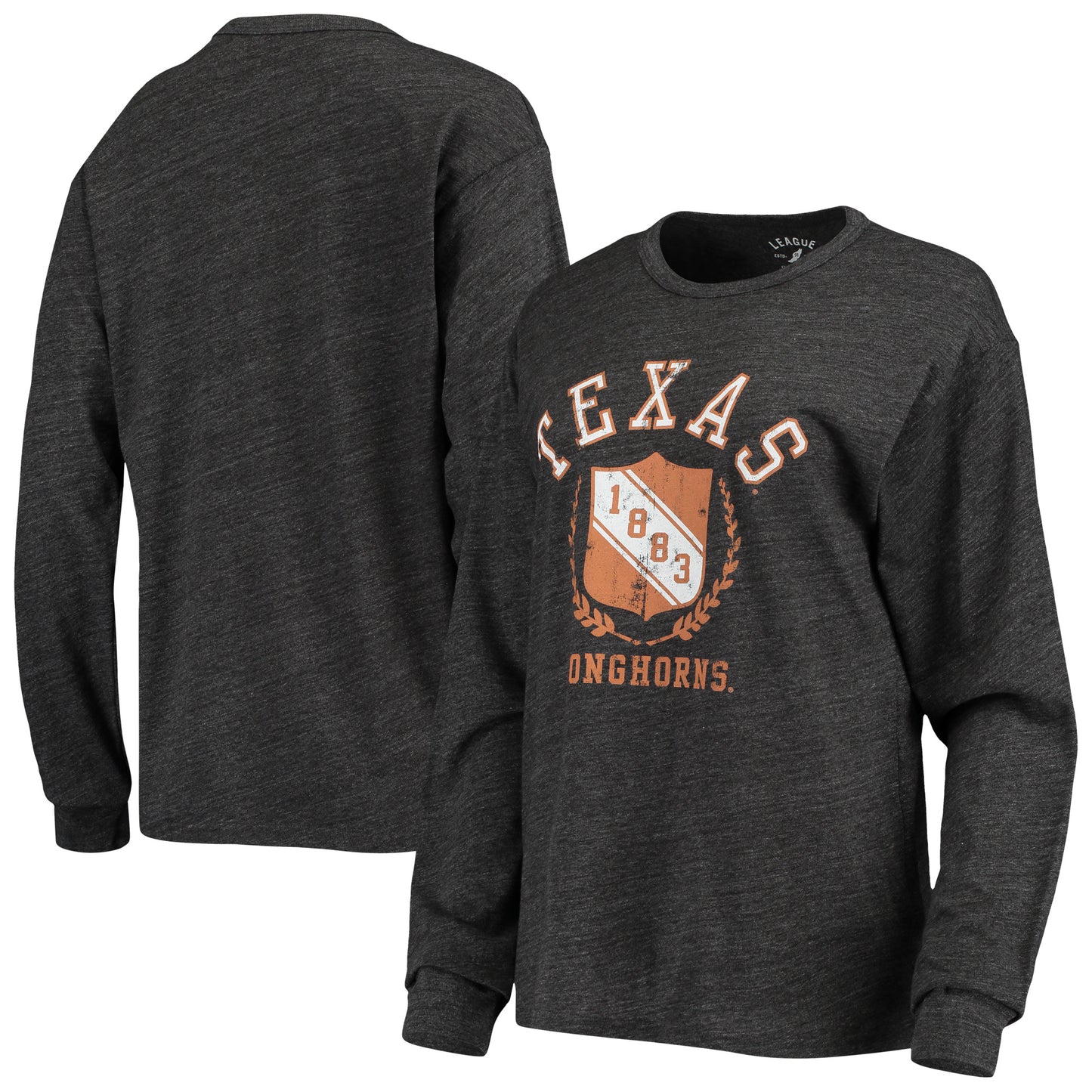 Women's League Collegiate Wear Heathered Black Texas Longhorns Seal Victory Falls Oversized Tri-Blend Long Sleeve T-Shirt