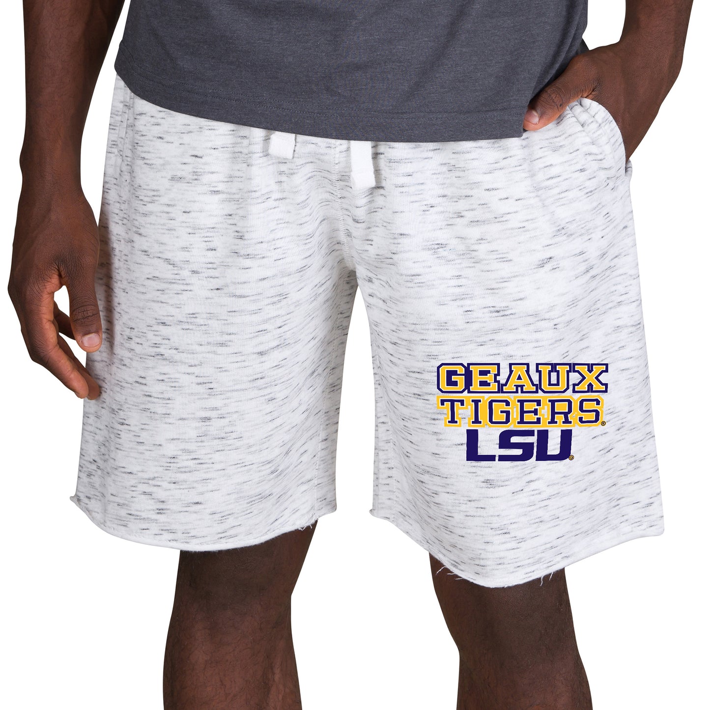 Men's Concepts Sport White/Charcoal LSU Tigers Alley Fleece Shorts