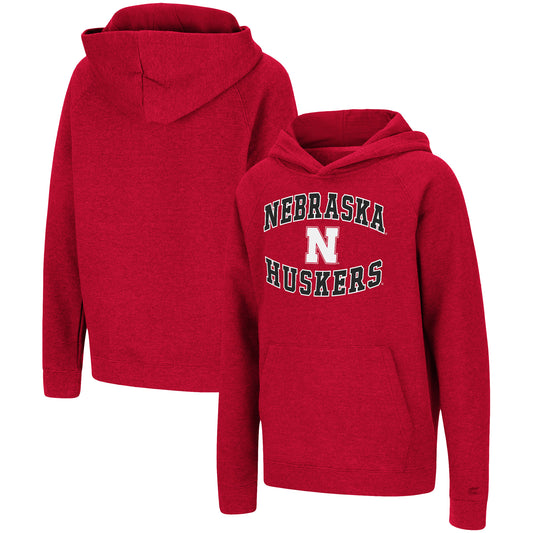 Youth Colosseum Heathered Scarlet Nebraska Huskers Circling Raglan Pullover Hoodie