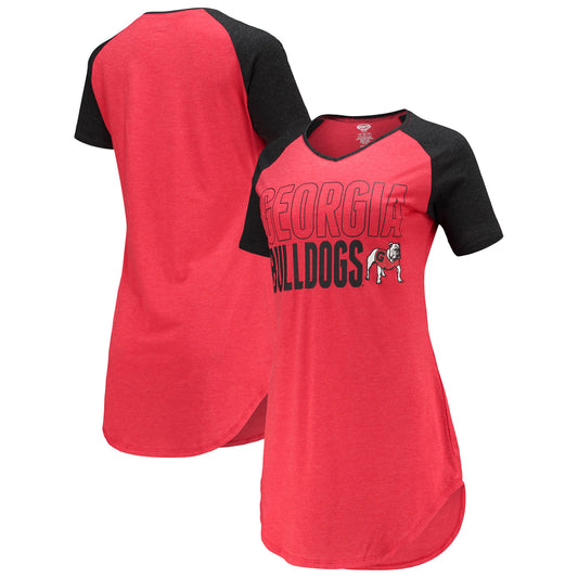 Women's Concepts Sport Red/Black Georgia Bulldogs Raglan V-Neck Nightshirt