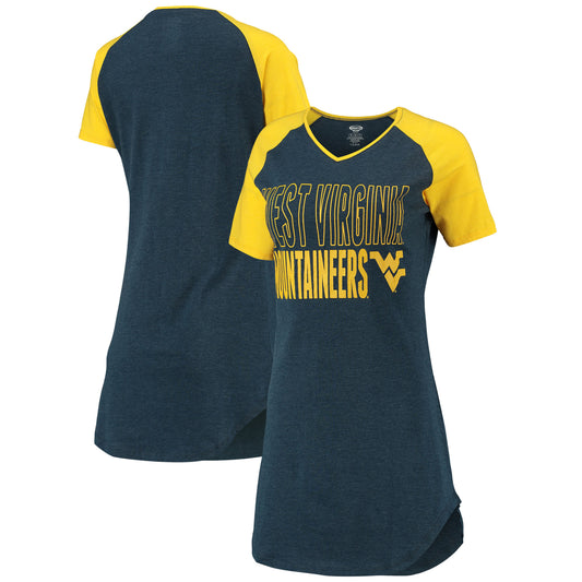 Women's Concepts Sport Navy/Gold West Virginia Mountaineers Raglan V-Neck Nightshirt