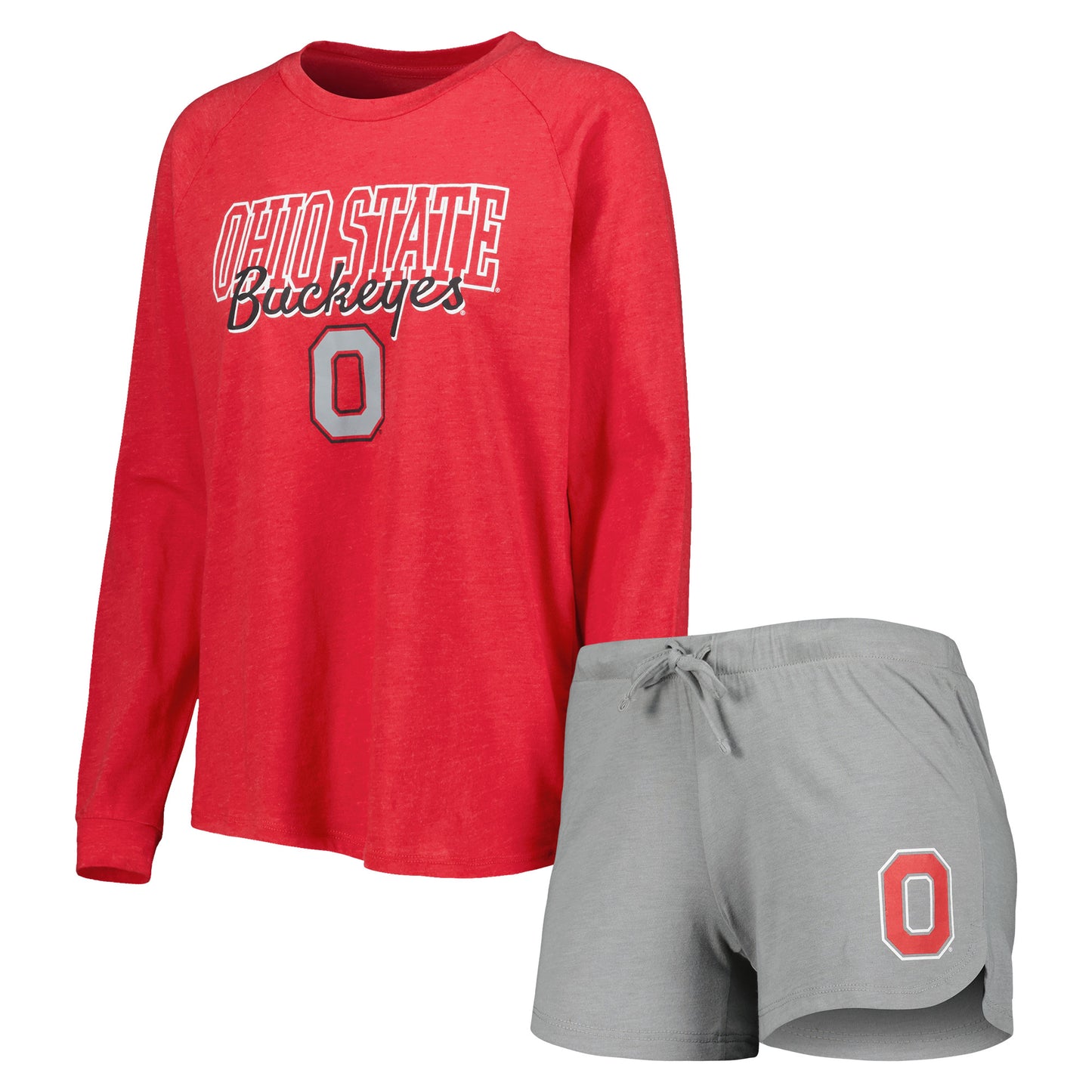 Women's Concepts Sport Scarlet/Gray Ohio State Buckeyes Raglan Long Sleeve T-Shirt & Shorts Sleep Set