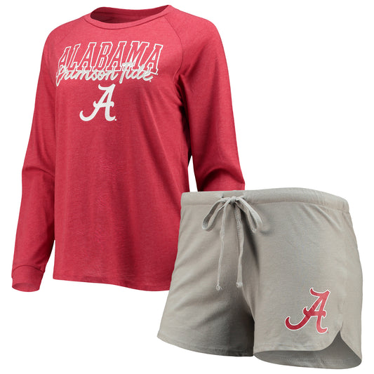 Women's Concepts Sport Crimson/Gray Alabama Crimson Tide Raglan Long Sleeve T-Shirt & Shorts Sleep Set