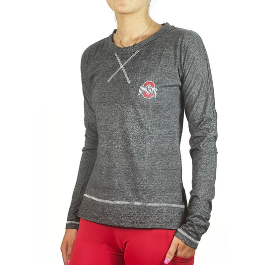 Women's Heathered Charcoal Ohio State Buckeyes Contrast Stitch Active Dolman Long Sleeve T-Shirt