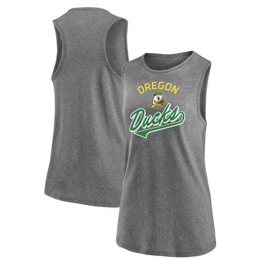 Women's Fanatics Heathered Gray Oregon Ducks Tail Script Racerback Tank Top