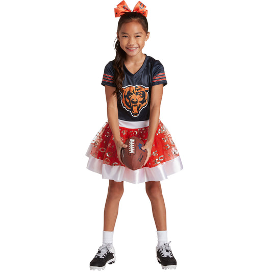 Girls Youth Navy Chicago Bears Tutu Tailgate Game Day V-Neck Costume