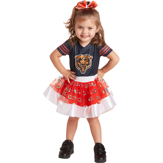 Girls Toddler Navy Chicago Bears Tutu Tailgate Game Day V-Neck Costume