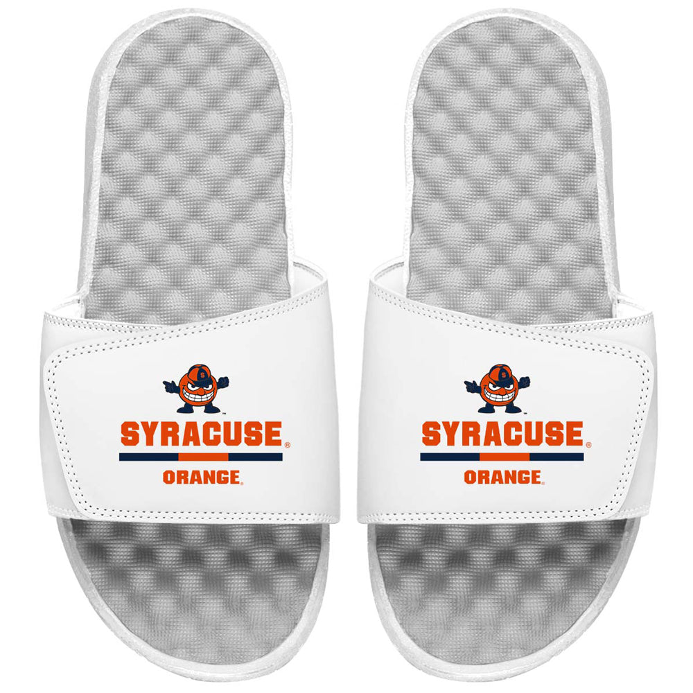 Men's ISlide White Syracuse Orange Split Bar Slide Sandals