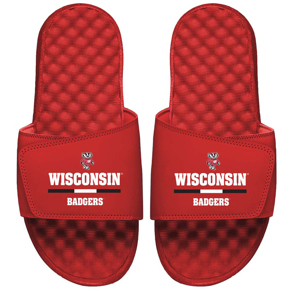 Men's ISlide Red Wisconsin Badgers Split Bar Slide Sandals