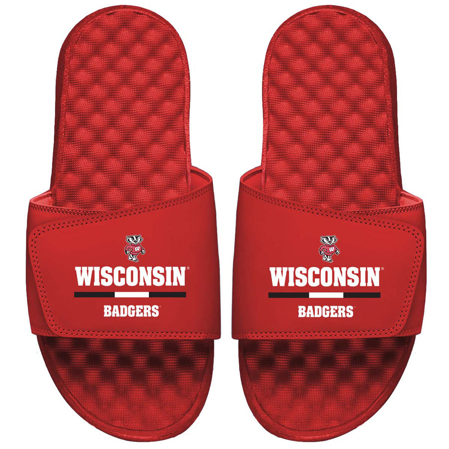 Men's ISlide Red Wisconsin Badgers Split Bar Slide Sandals