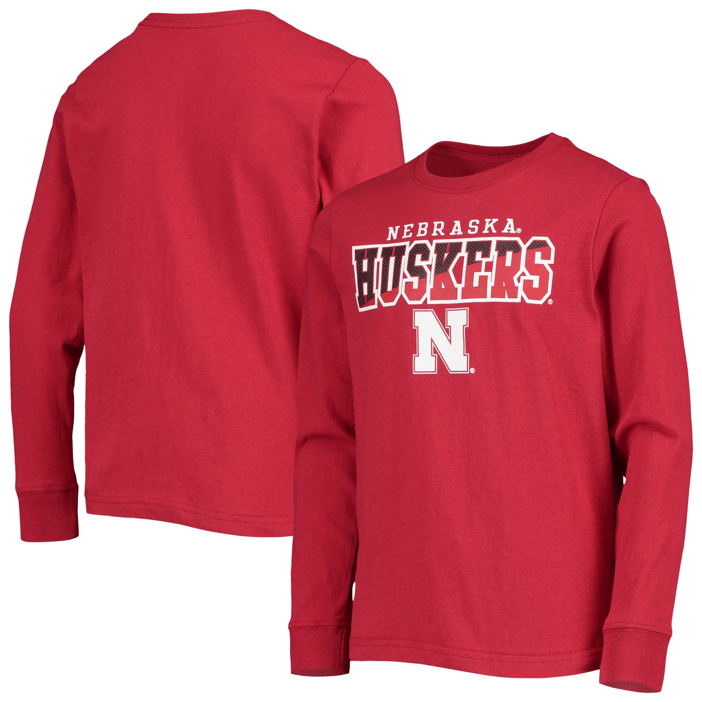 Youth Scarlet Nebraska Huskers Logo Long Sleeve T-Shirt