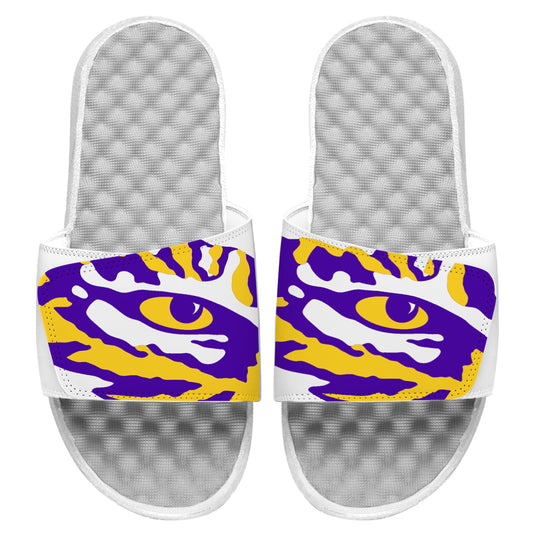 Youth ISlide White LSU Tigers Eyes Slide Sandals