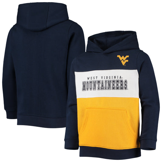 Youth Navy West Virginia Mountaineers Colorblock Pullover Hoodie