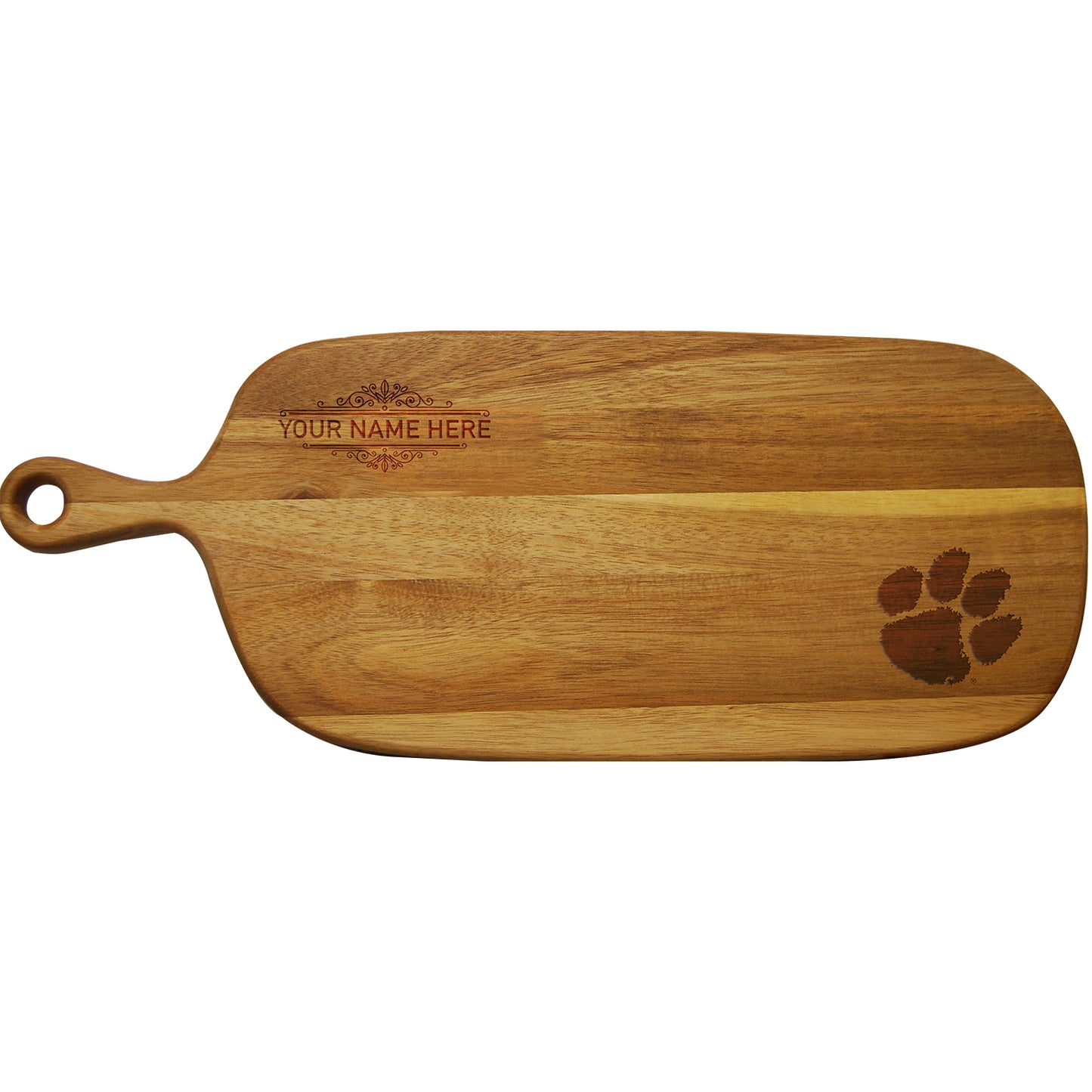 Clemson Tigers Personalized Acacia Paddle Serving Board