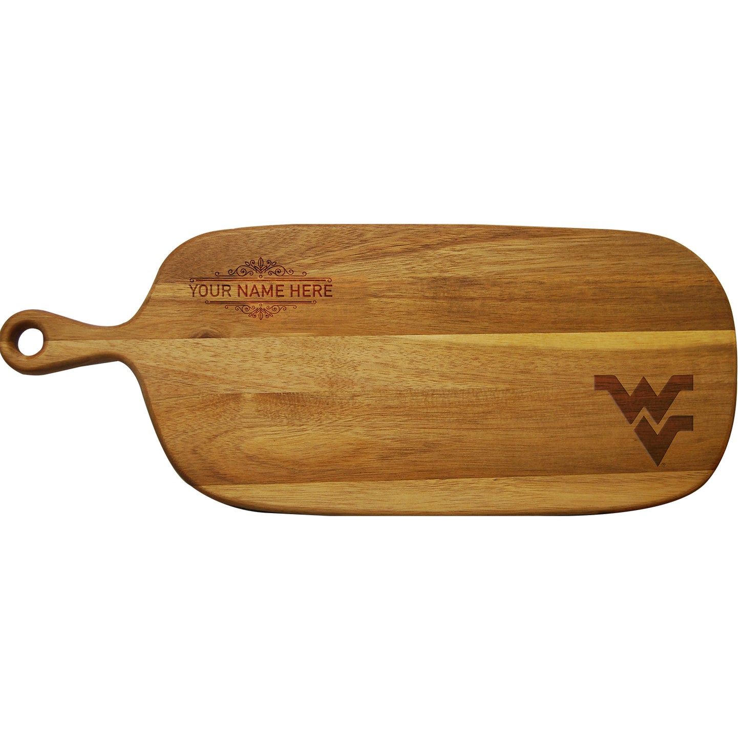 West Virginia Mountaineers Personalized Acacia Paddle Serving Board