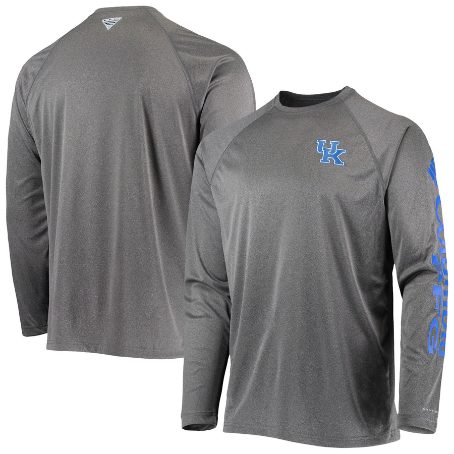 Men's Columbia Heather Charcoal Kentucky Wildcats Terminal Tackle Omni-Shade Raglan Long Sleeve T-Shirt