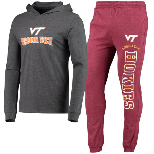 Men's Concepts Sport Maroon/Heather Charcoal Virginia Tech Hokies Meter Long Sleeve Hoodie T-Shirt & Jogger Pajama Set