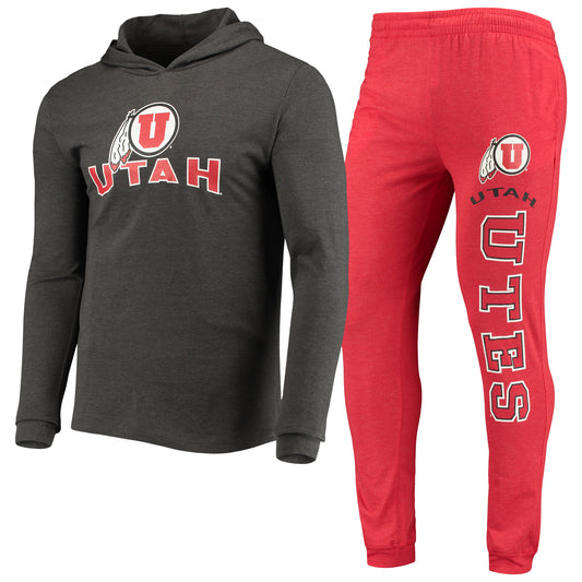 Men's Concepts Sport Red/Heather Charcoal Utah Utes Meter Long Sleeve Hoodie T-Shirt & Jogger Pajama Set