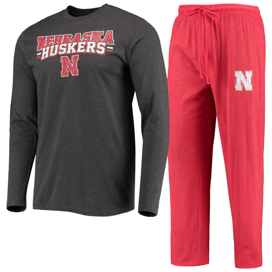 Men's Concepts Sport Scarlet/Heathered Charcoal Nebraska Huskers Meter Long Sleeve T-Shirt & Pants Sleep Set