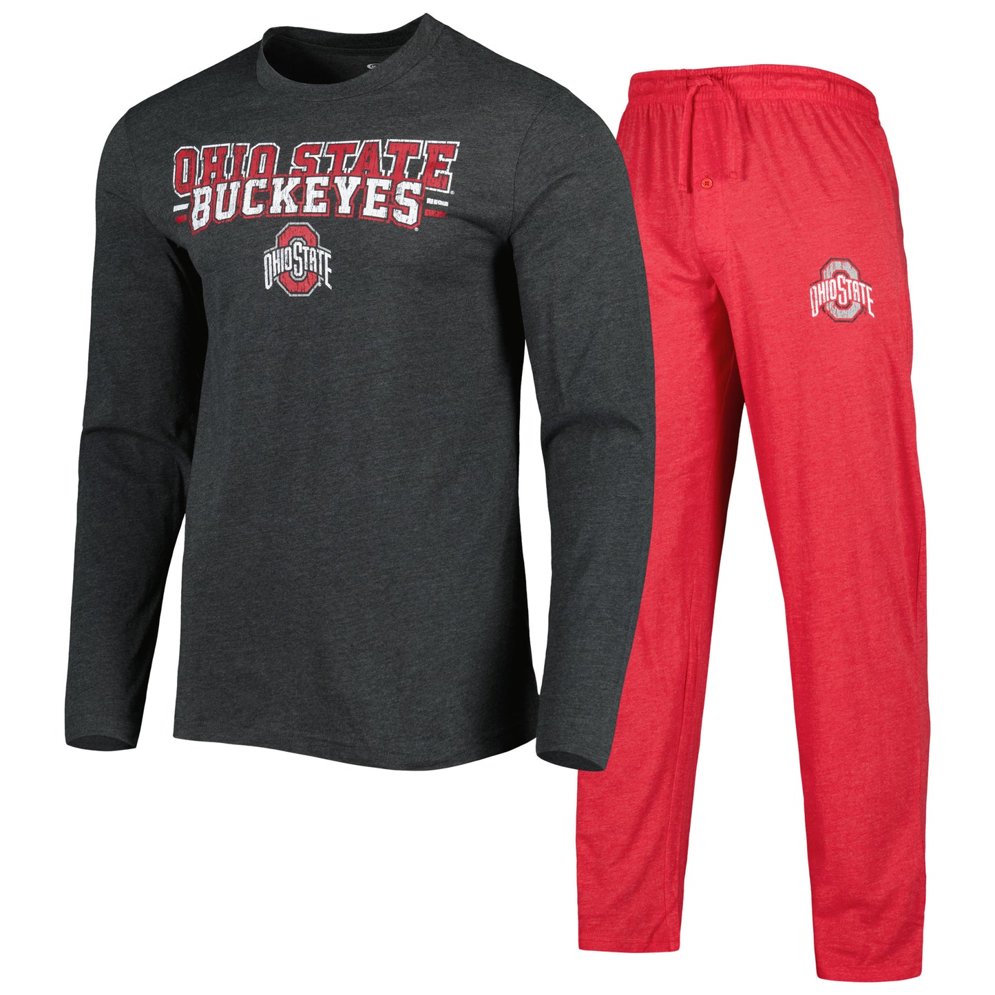 Men's Concepts Sport Heathered Scarlet/Heathered Charcoal Ohio State Buckeyes Meter Long Sleeve T-Shirt & Pants Sleep Set