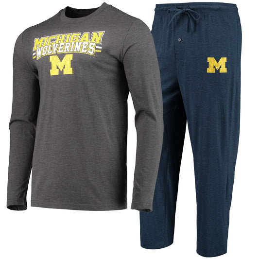 Men's Concepts Sport Navy/Heathered Charcoal Michigan Wolverines Meter Long Sleeve T-Shirt & Pants Sleep Set