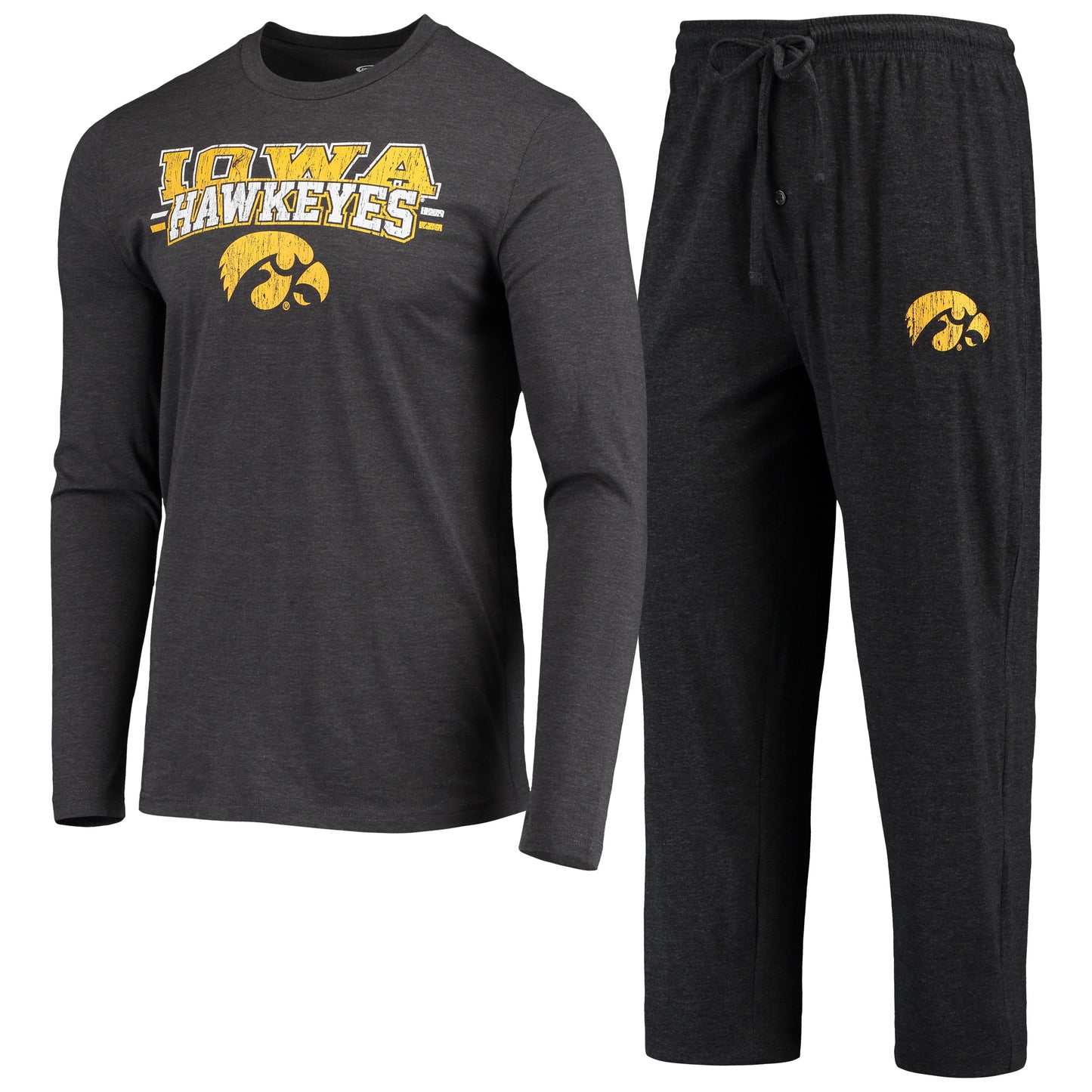 Men's Concepts Sport Black/Heathered Charcoal Iowa Hawkeyes Meter Long Sleeve T-Shirt & Pants Sleep Set